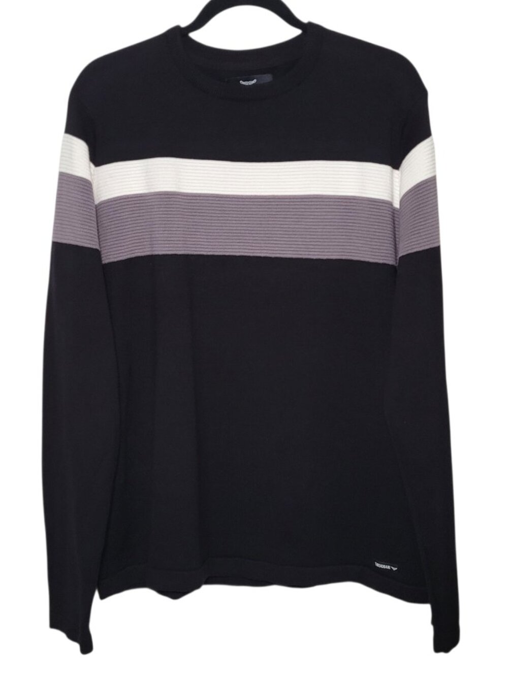 Threadbare Mens Black Striped Crew Neck Knit Sweater XL Academia Preppy NEW
